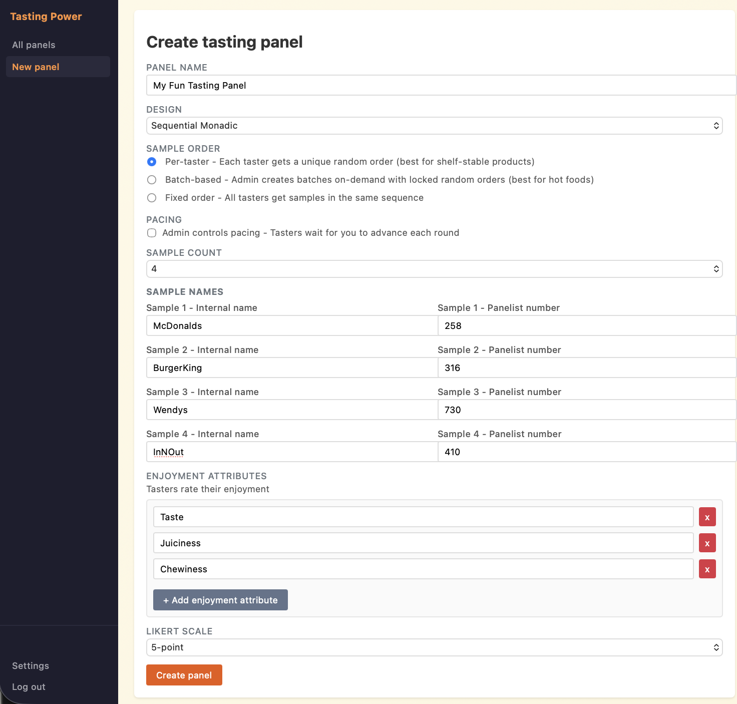 Create a tasting panel